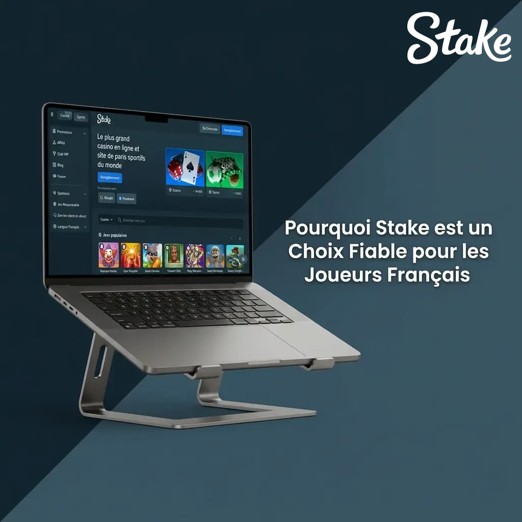 Interface de la plateforme Stake avec paris sportifs, casino en ligne et application mobile pour joueurs français