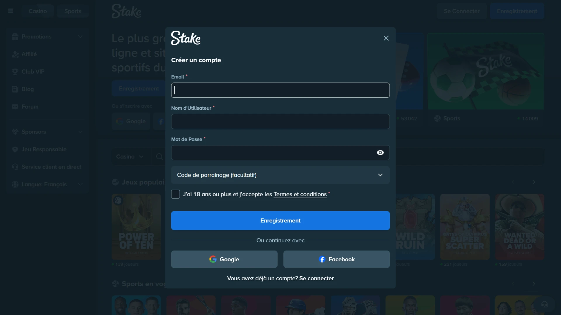 Inscrivez-vous facilement sur la plateforme Stake.