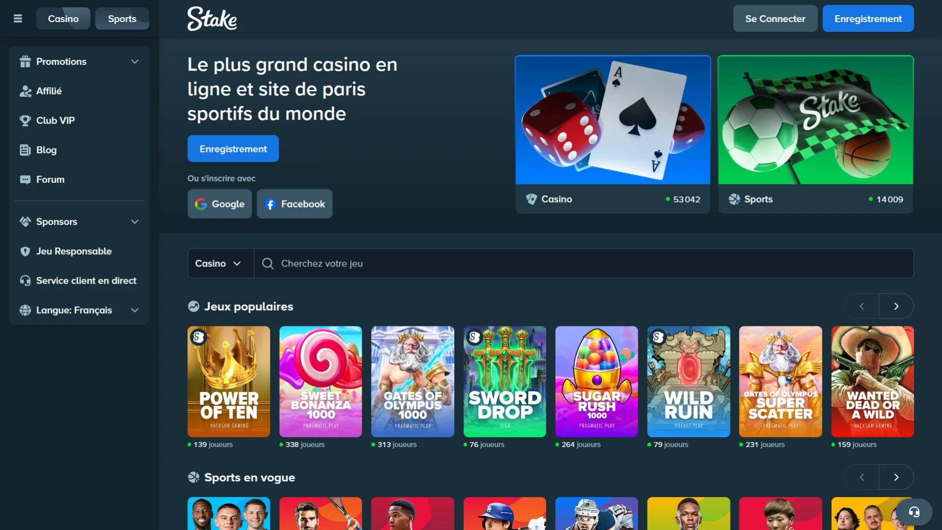 Découvrez l'interface de Stake et ses fonctionnalités.