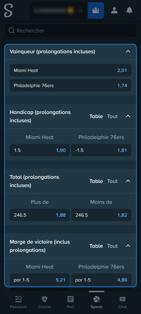 Choisissez un marché de paris sur le site de Stake.