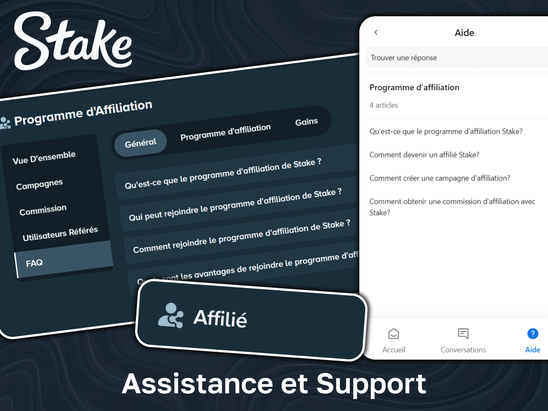 Obtenez le support client du programme d'affiliation Stake.