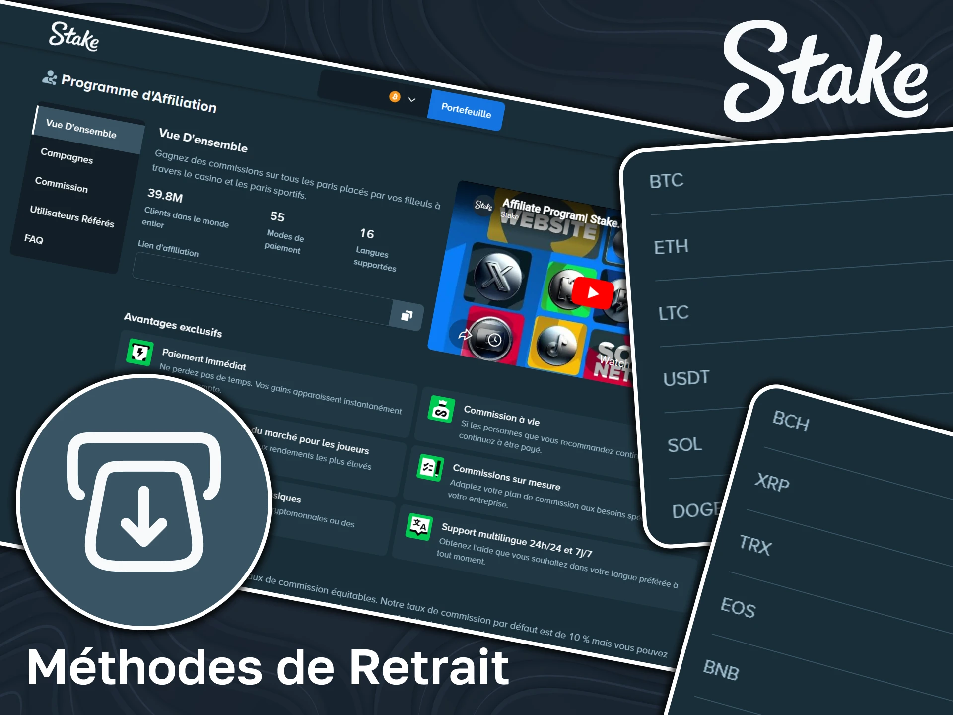 Découvrez les méthodes de retrait disponibles pour les affiliés Stake.