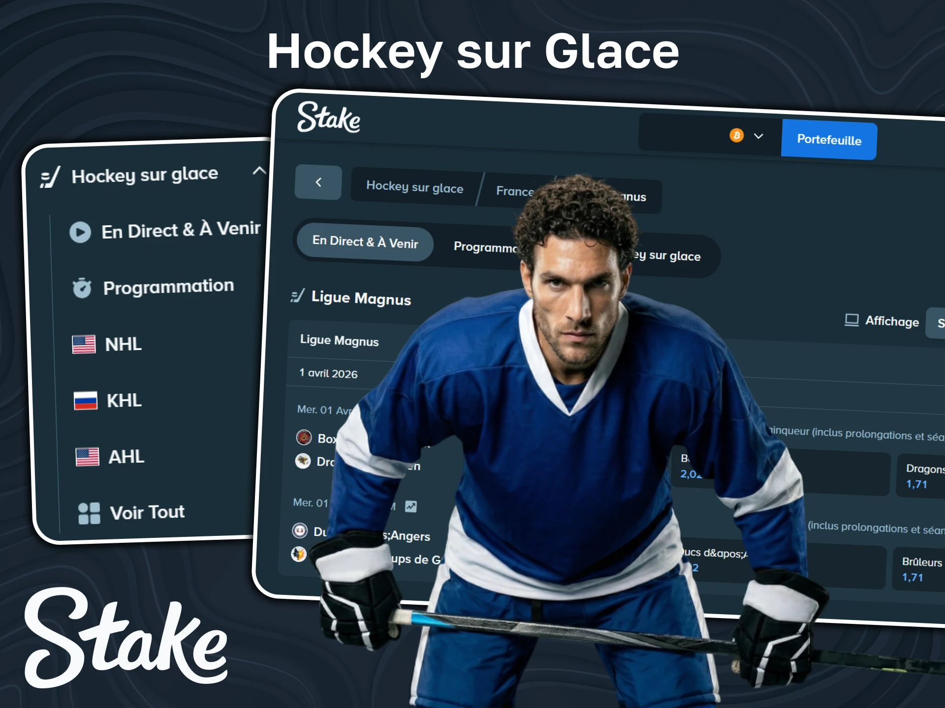 Les paris sur le hockey sur glace sont disponibles sur la plateforme Stake.
