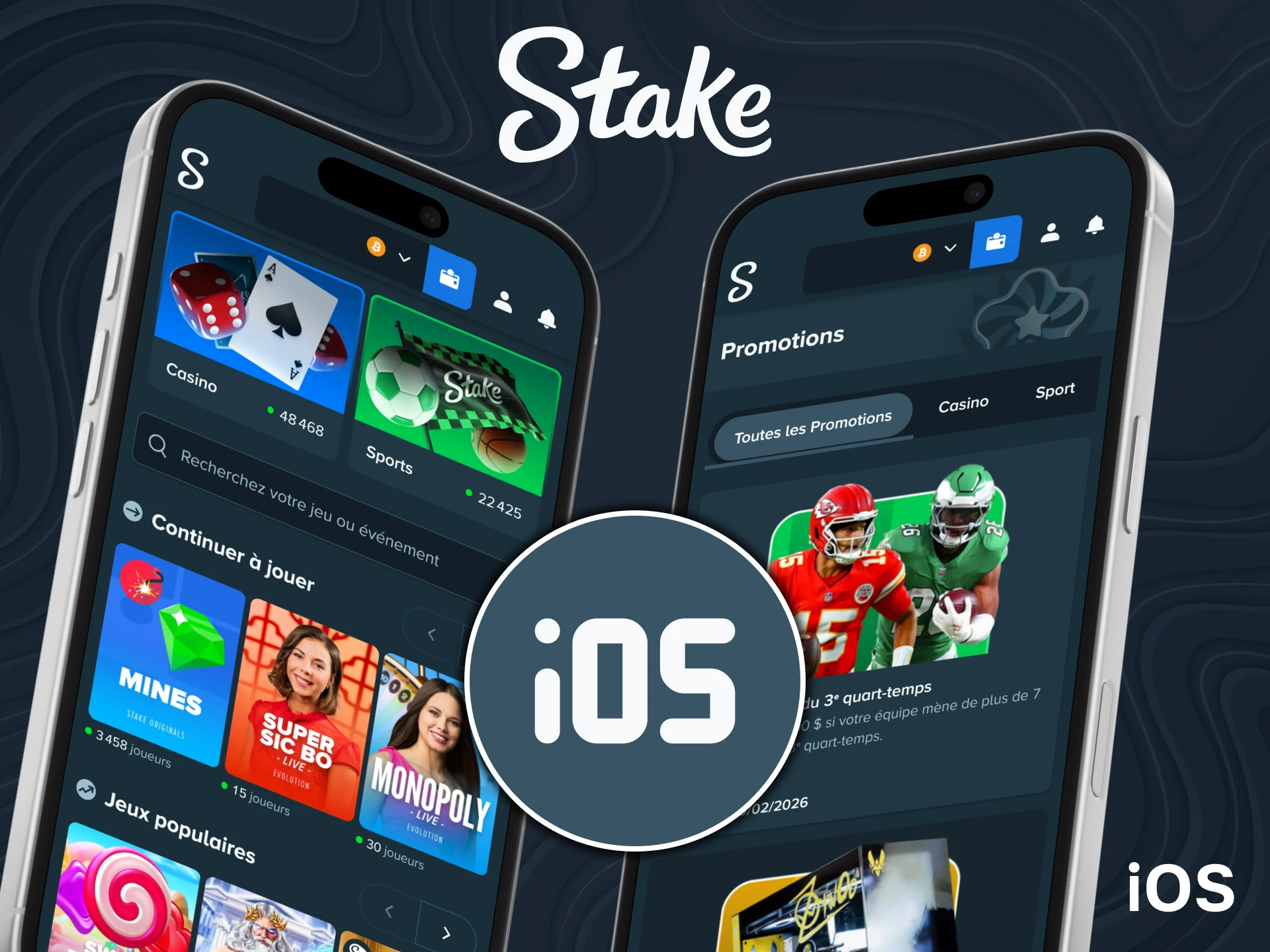 Téléchargez l'application Stake pour iOS pour jouer et parier sur le sport.