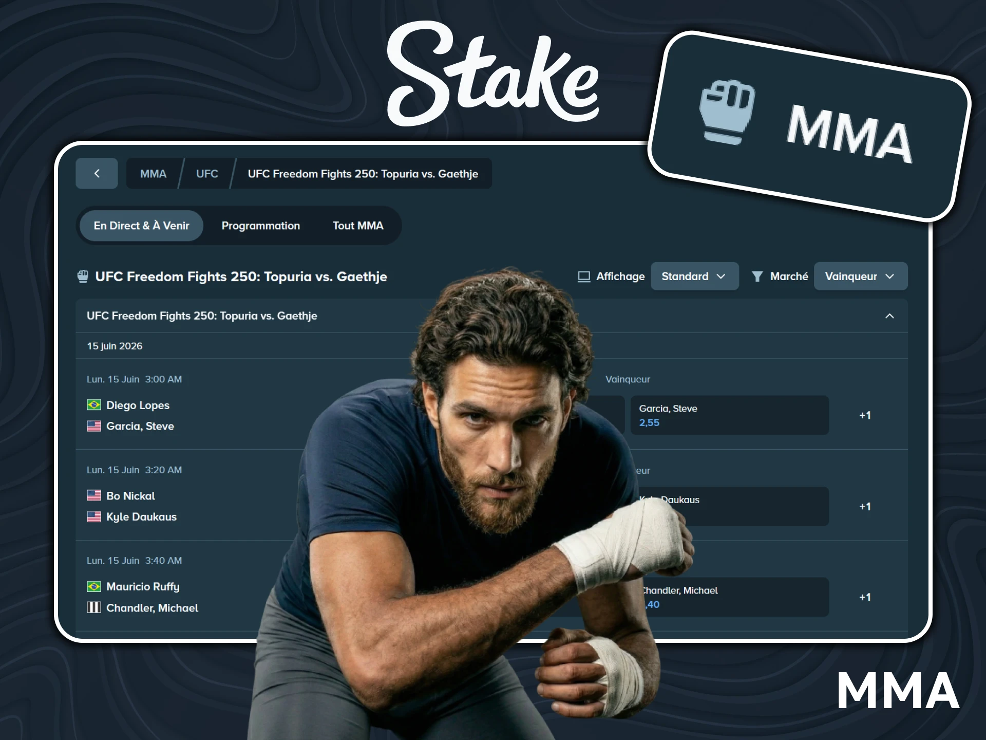 Profitez des paris sur le MMA sur la plateforme Stake.