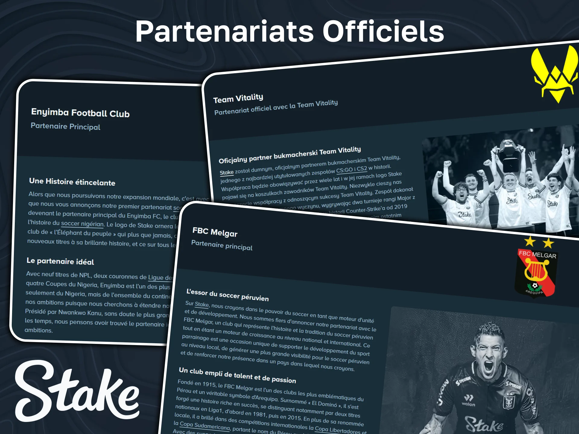 Découvrez les partenaires officiels de la marque Stake.