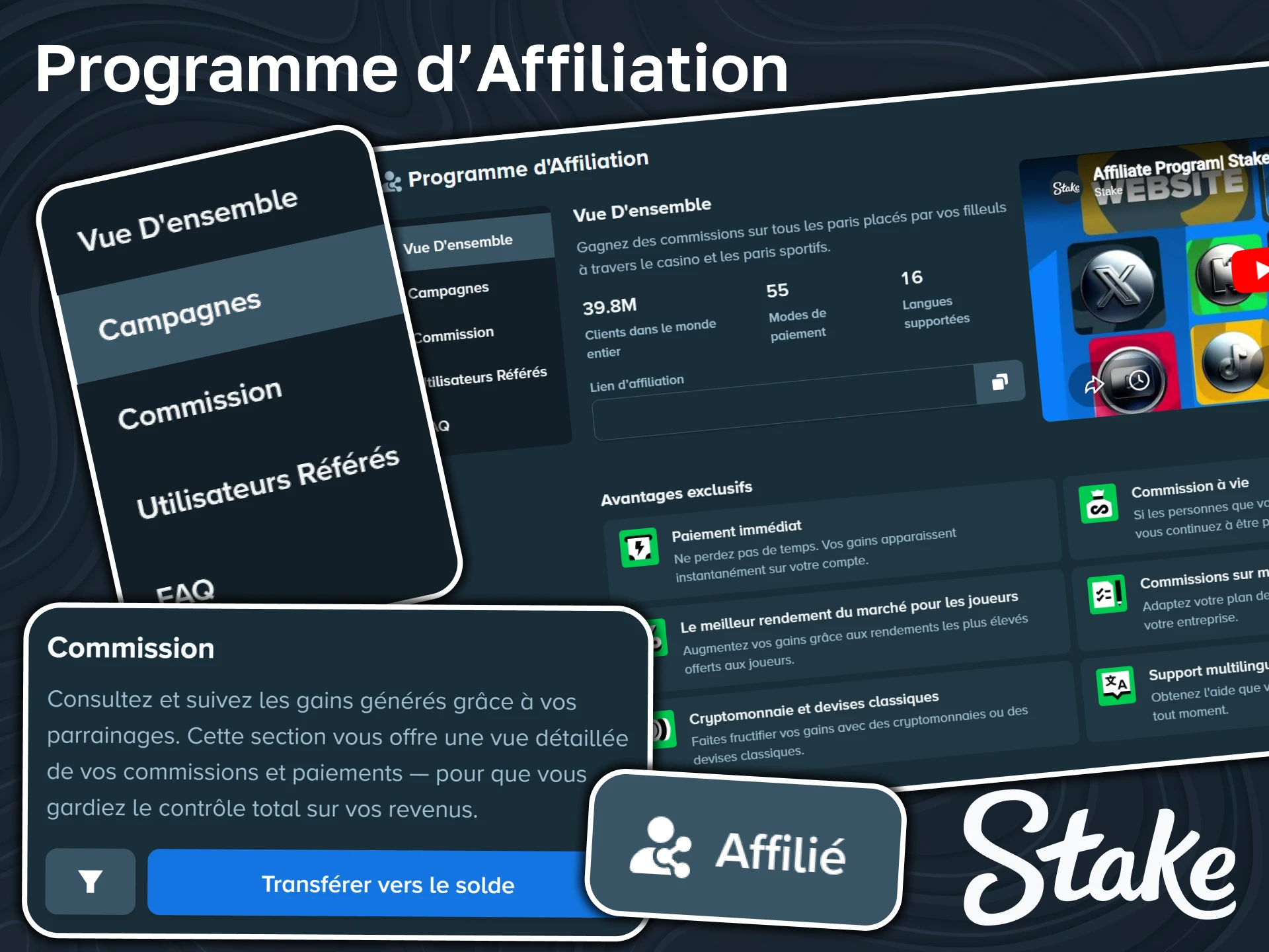 Rejoignez le programme d'affiliation disponible sur le compte officiel de Stake.