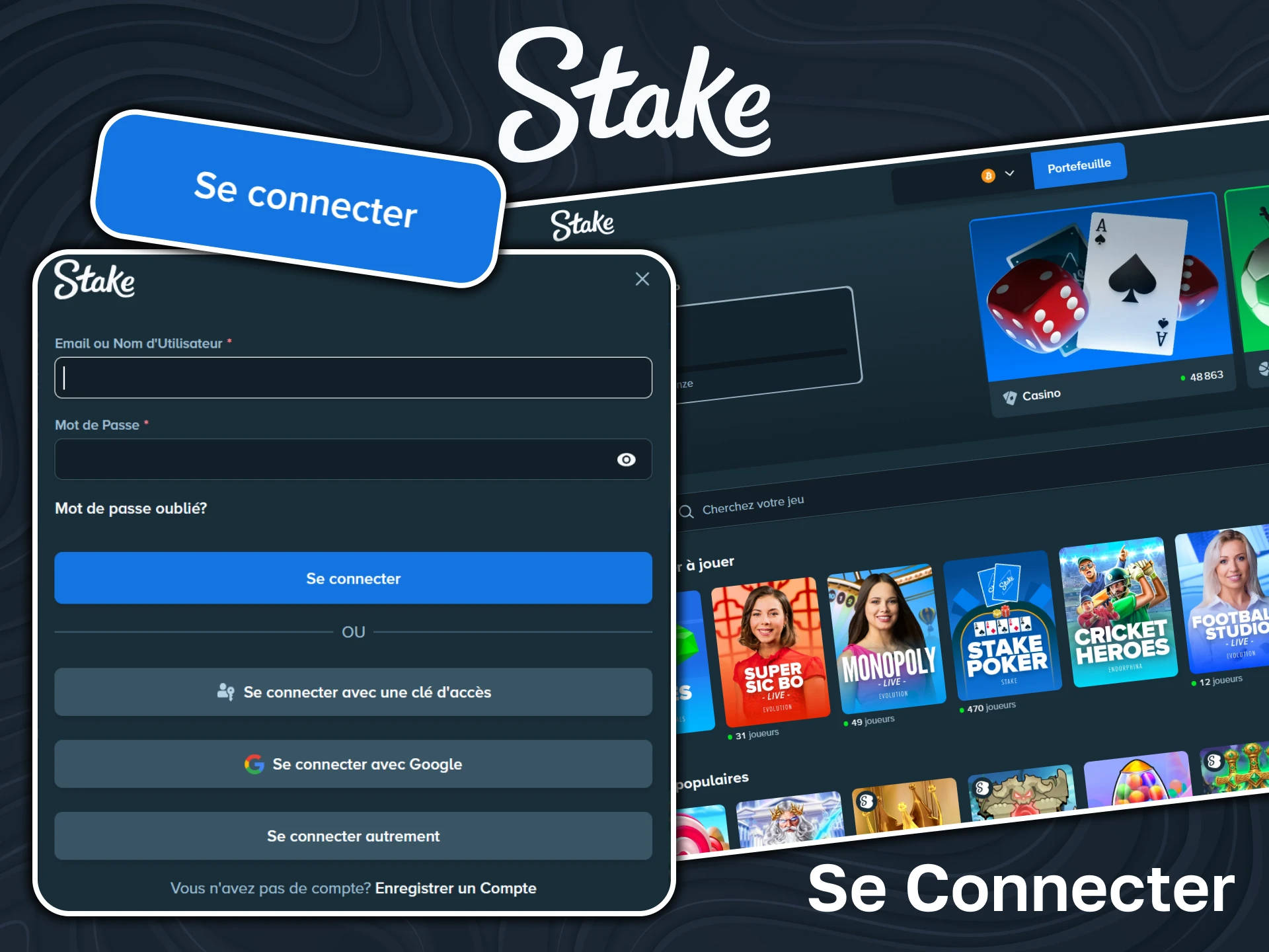 Saisissez vos identifiants pour vous connecter à Stake.