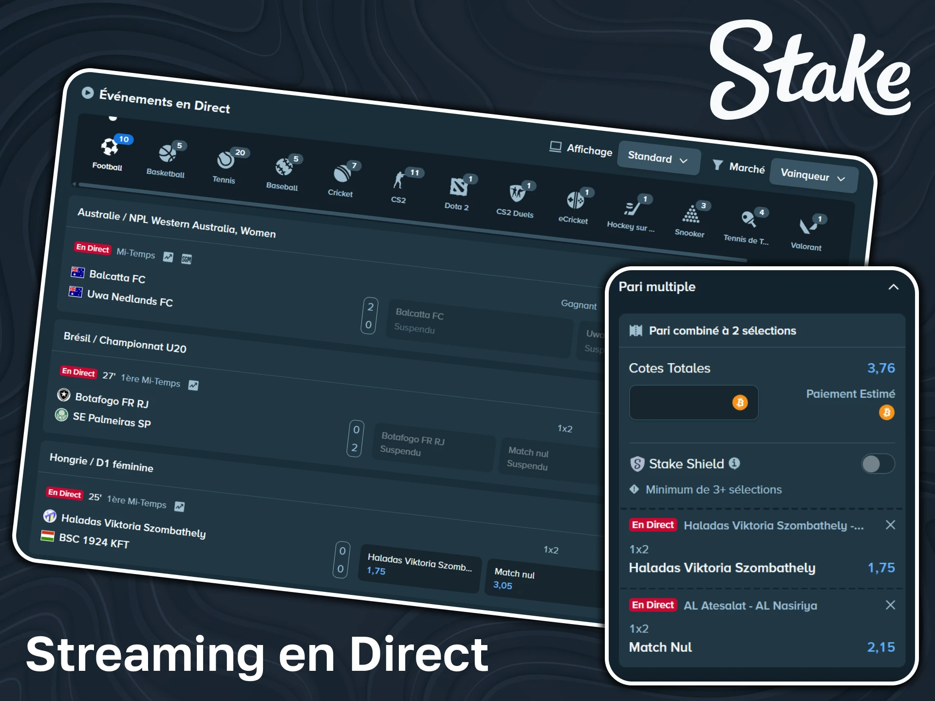 Profitez des paris sportifs en direct chez le bookmaker Stake.